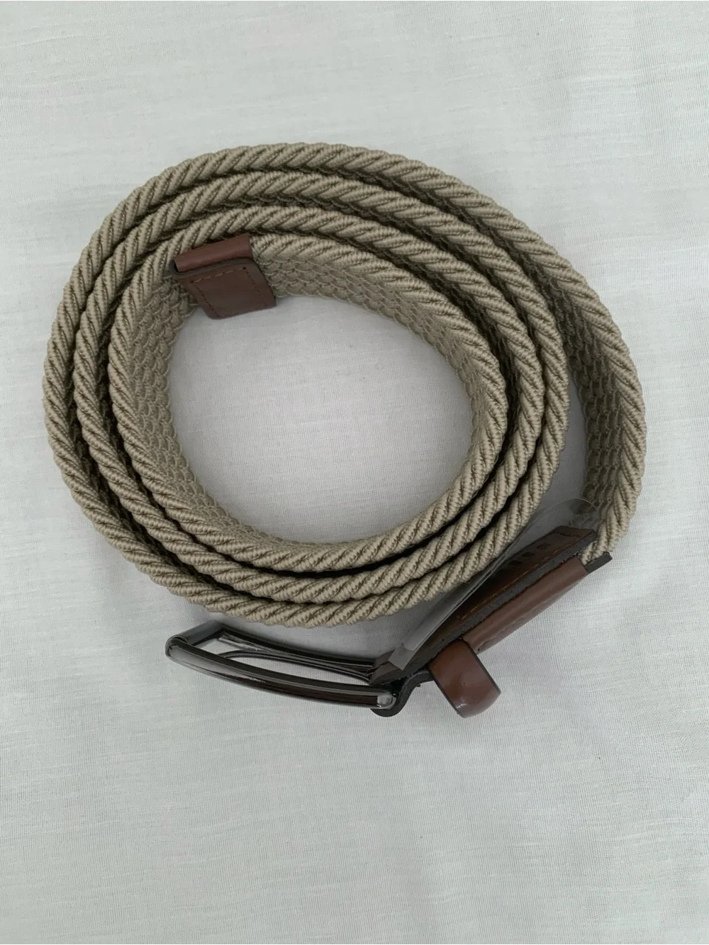 Grand Slam Mens Braided Stretch Golf Belt 44 NWT Khaki Beige Tan Leather Trim